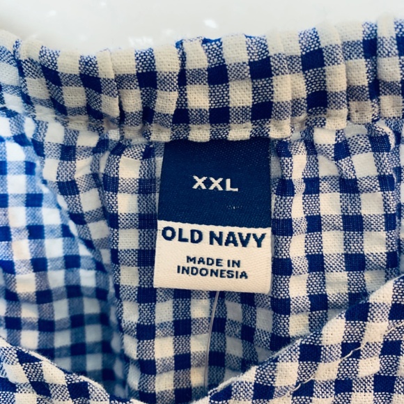 Old Navy Tiered Seersucker Long Sleeve Top XXL NEW Blue White Gingham Plaid NWT - Picture 3 of 12